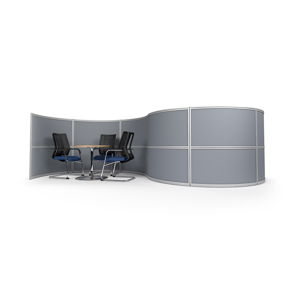 S-Shaped Office Divider Screen with Space for Two Meeting Pods