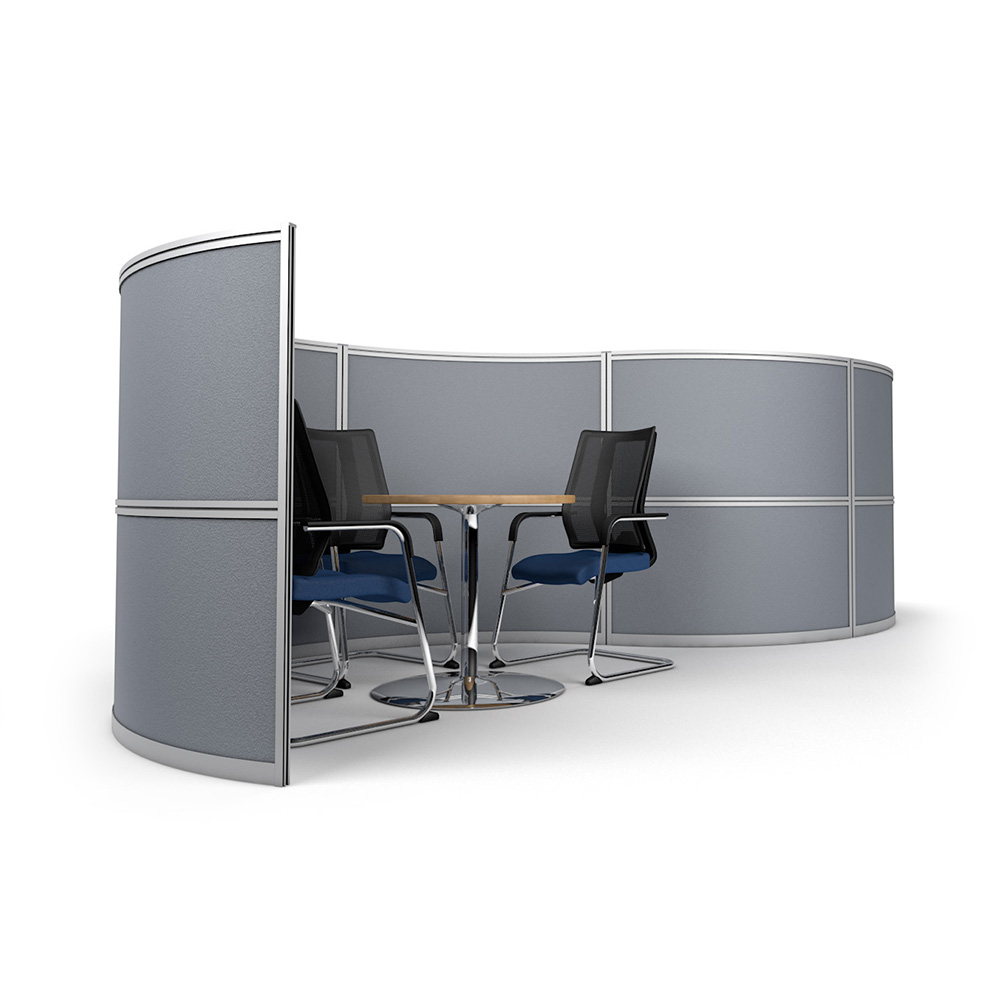 Side View of S-Shape Office Partition with Meeting Pod
