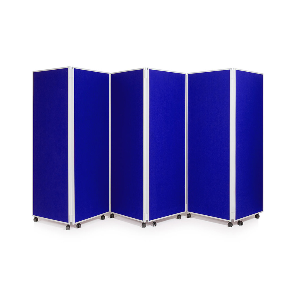 6 Panel Folding Office Partition with Blue Pinnable Fabric Walls