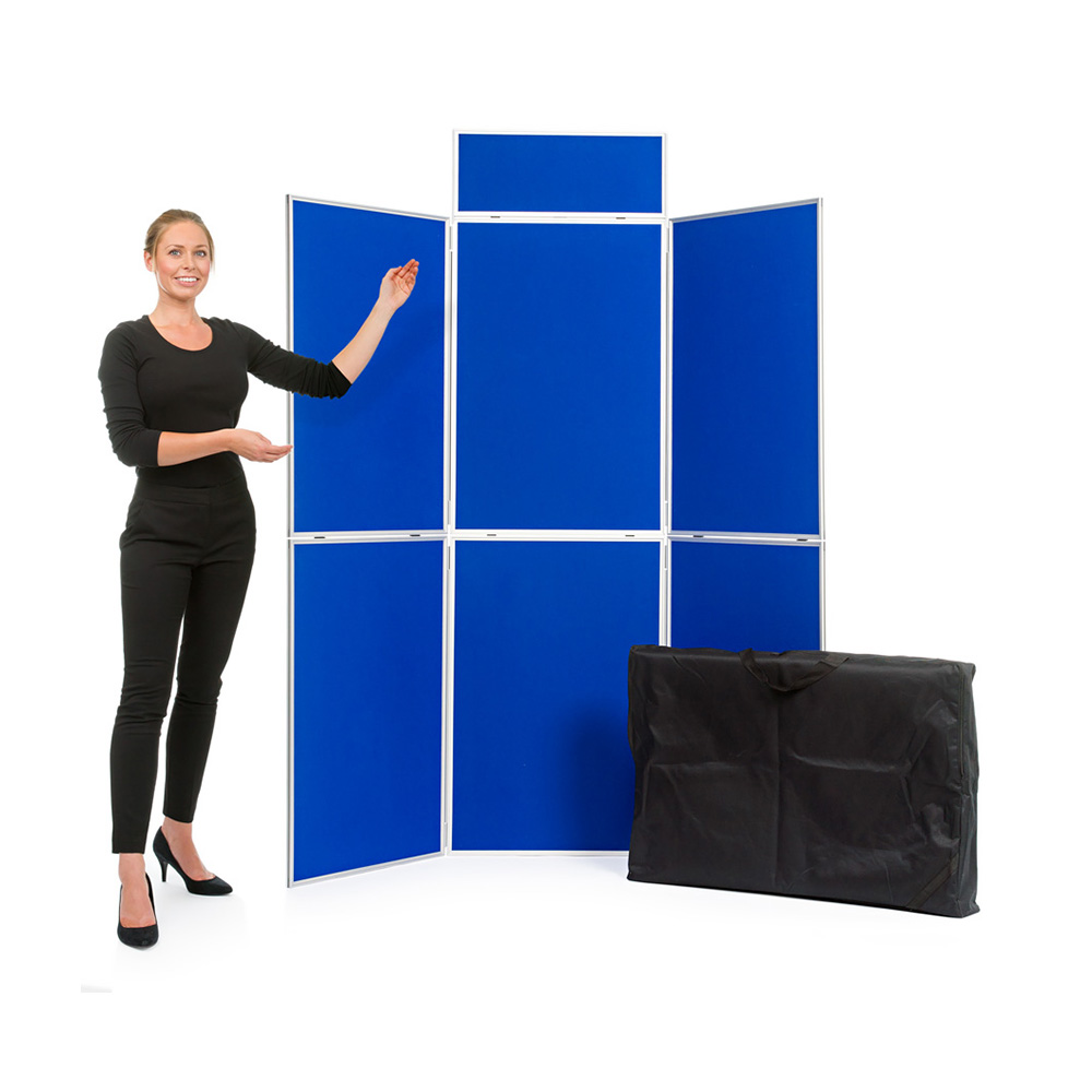 6 Panel Aluminium Folding Display Board with Header Panel and Carry Bag in Blue Fabric