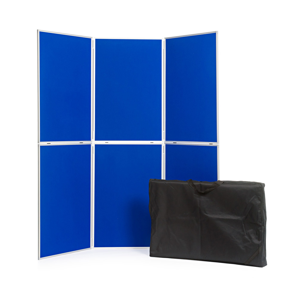 6 Panel and Pole Portrait Display Boards with Carry Bag in Blue Fabric
