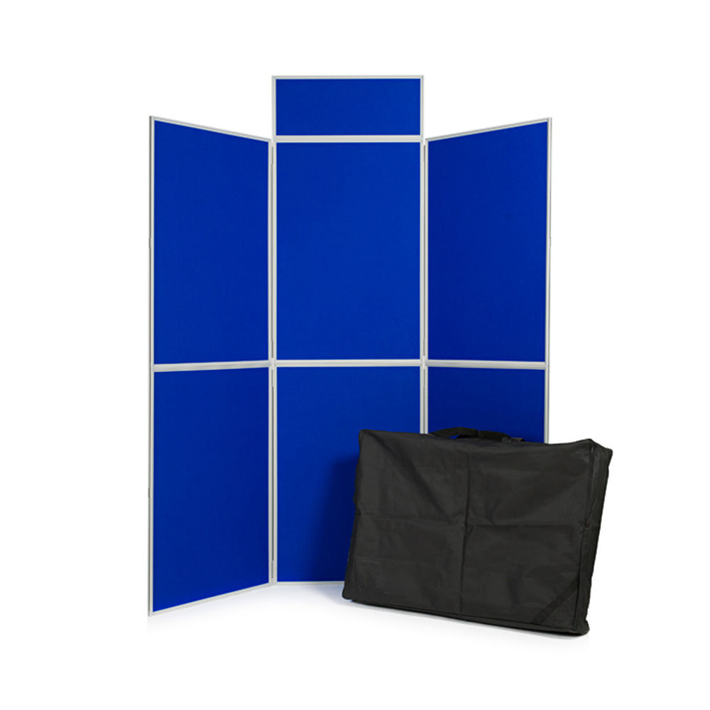 6 Panel Folding Display Board with PVC Frame, Blue fabric Panels, Header and Carry Bag