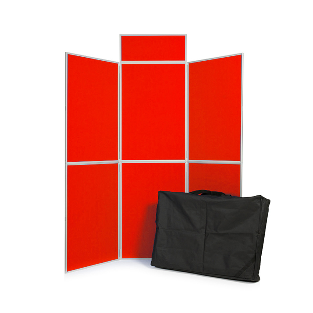 Red 6 Panel Folding Display Board with Header Panel and Carry Case