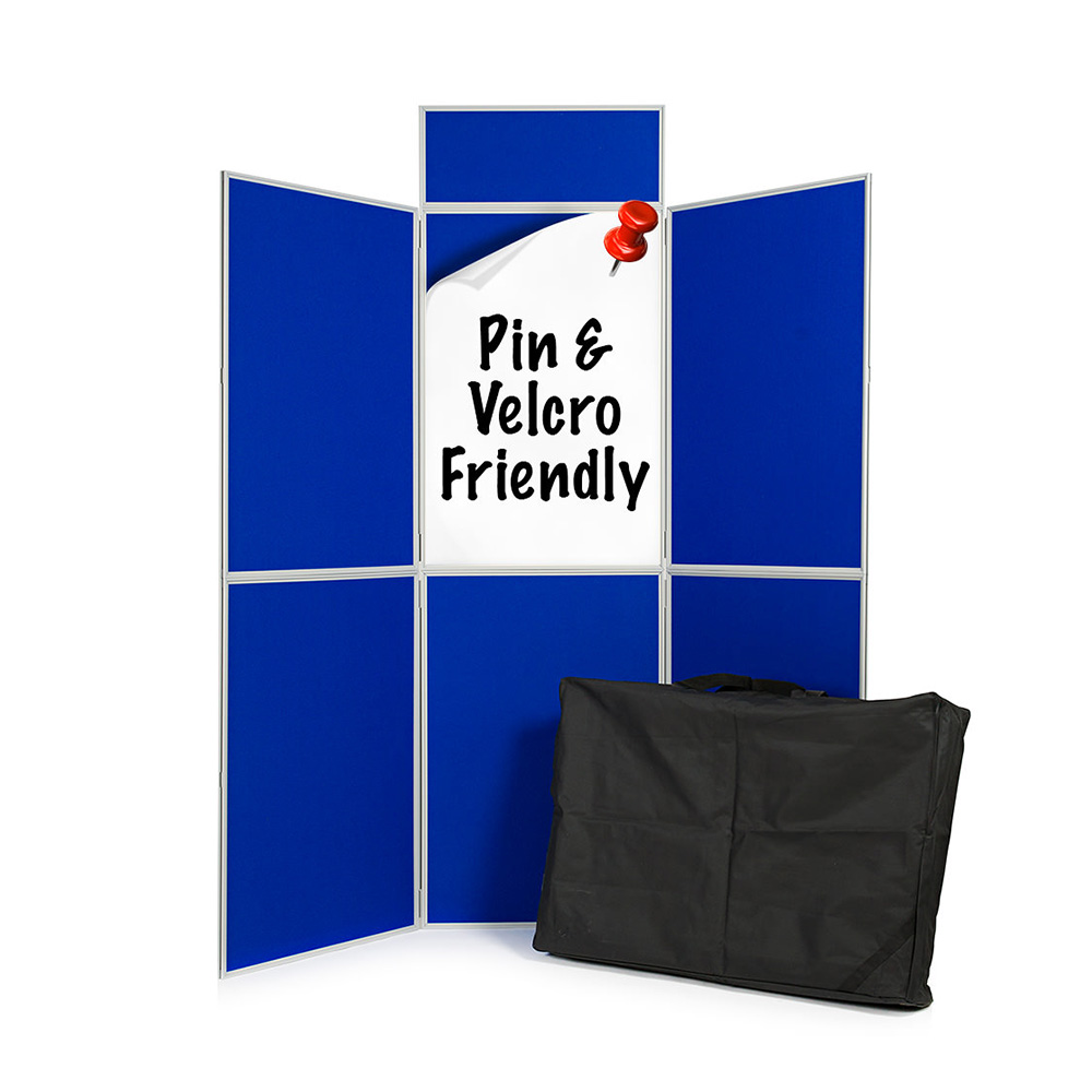 6 Panel Presentation Board in Blue Pinnable Fabric with Carry Bag