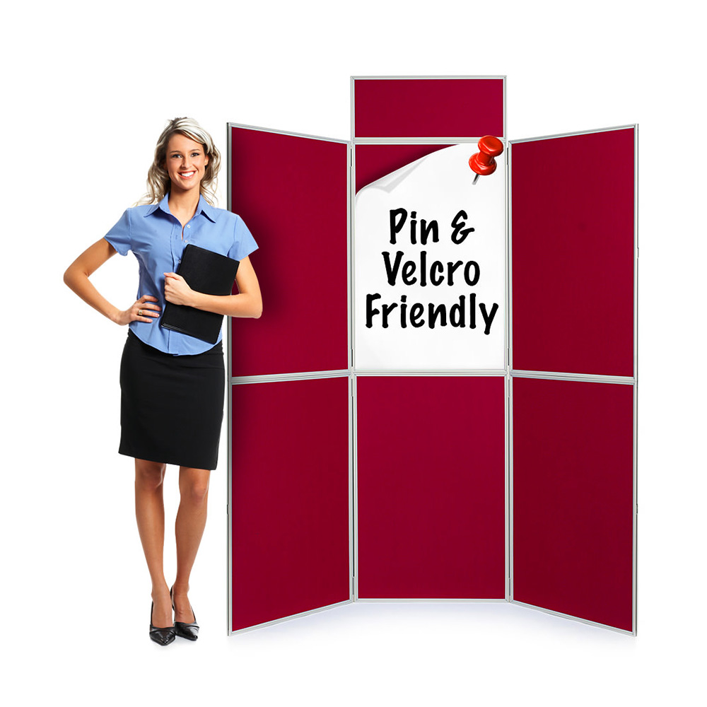 6 panel Folding Display Board Kit With Pinnable Fabric in Red