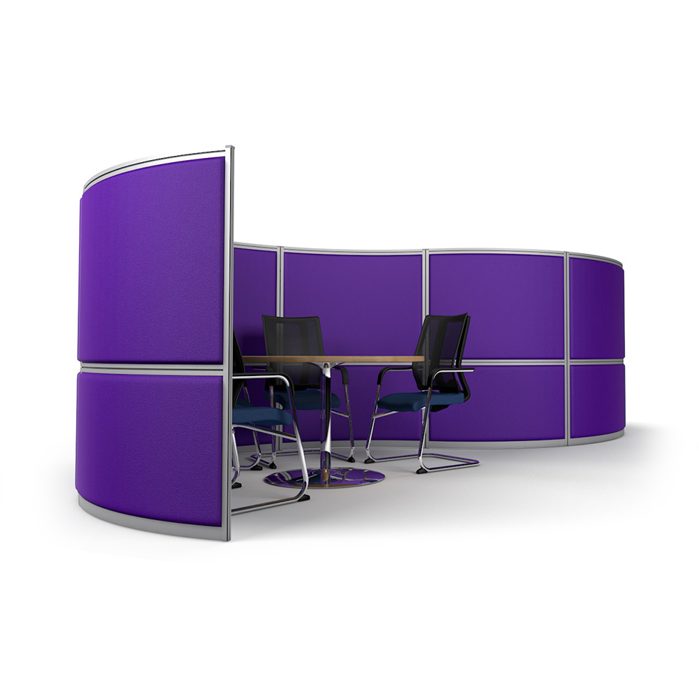 Side View of 6m Curved Office Partition Showing Integrated Meeting Pod