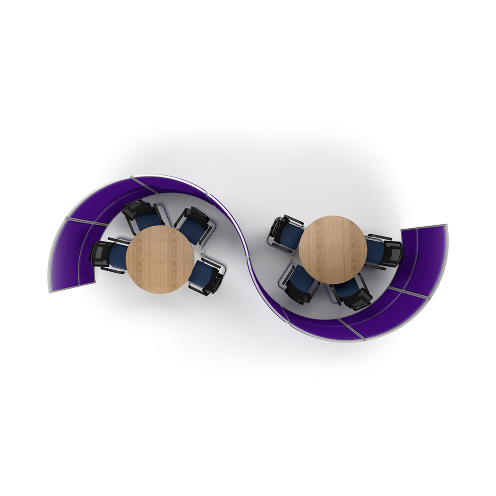 Top Down View of Acoustic S-Shape Divider and Meeting Pod Layout