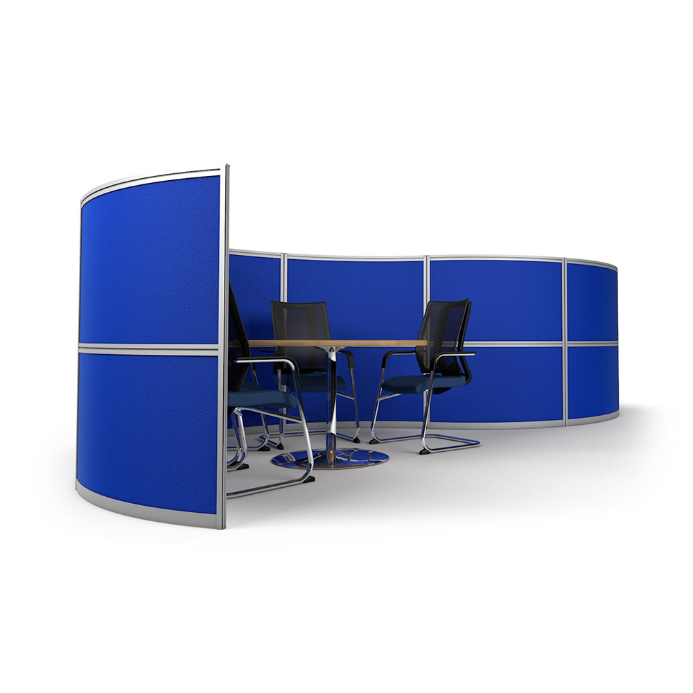 Side View of Curved Office Partition and Meeting Booth