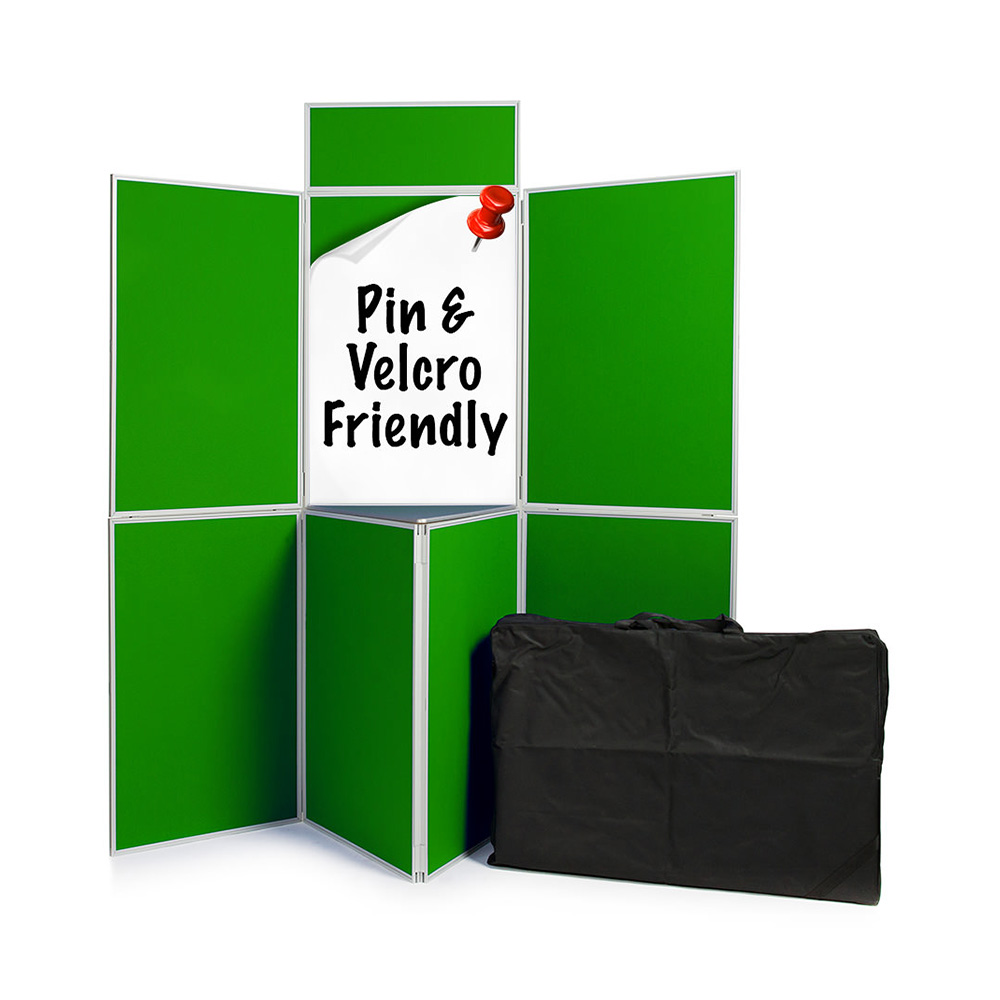 7 Panel Folding Presentation kit with Shelf and Carry Bag in Green Fabric