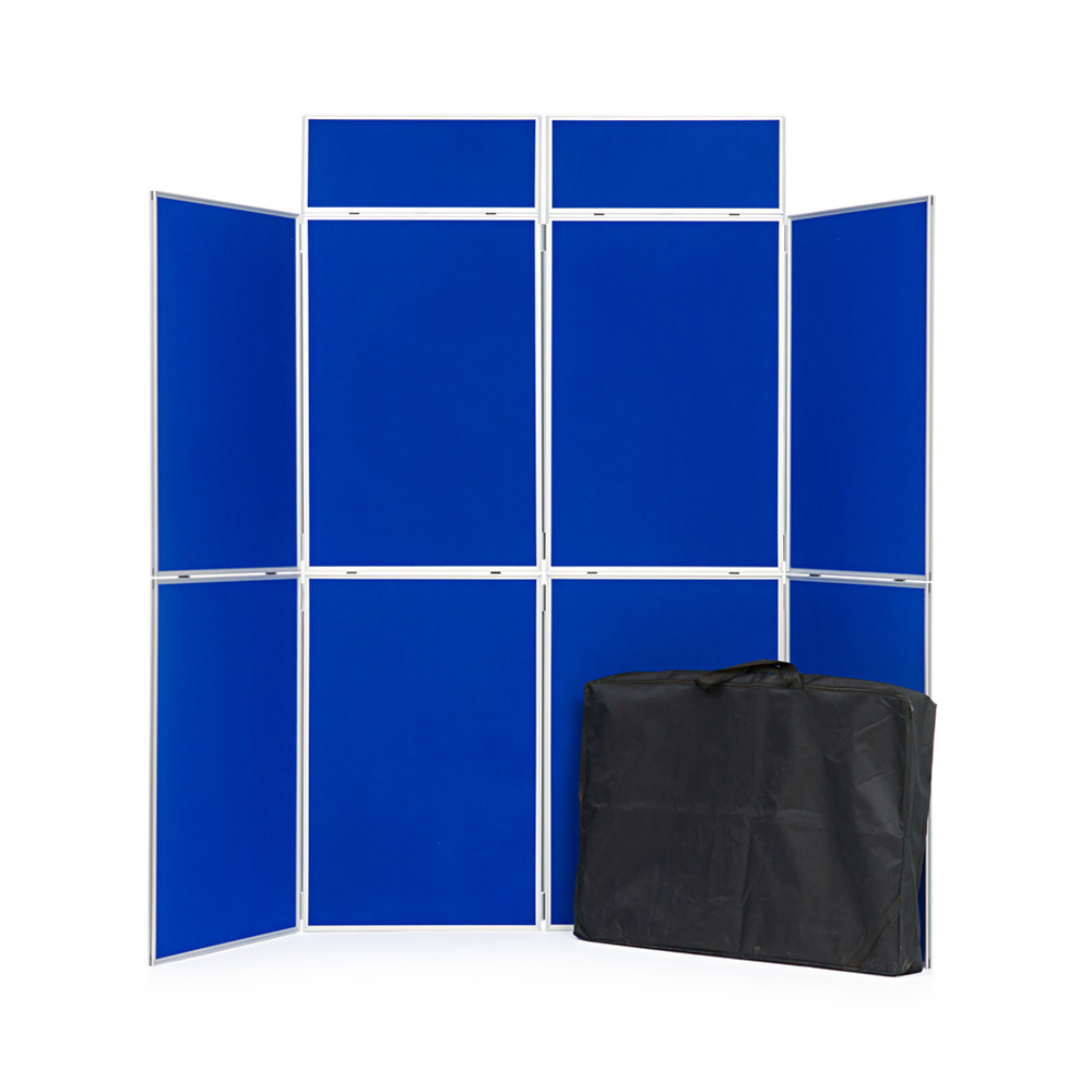 8 Panel Aluminium Presentation Board with header Panels in Blue Fabric with Supplied Carry Bag
