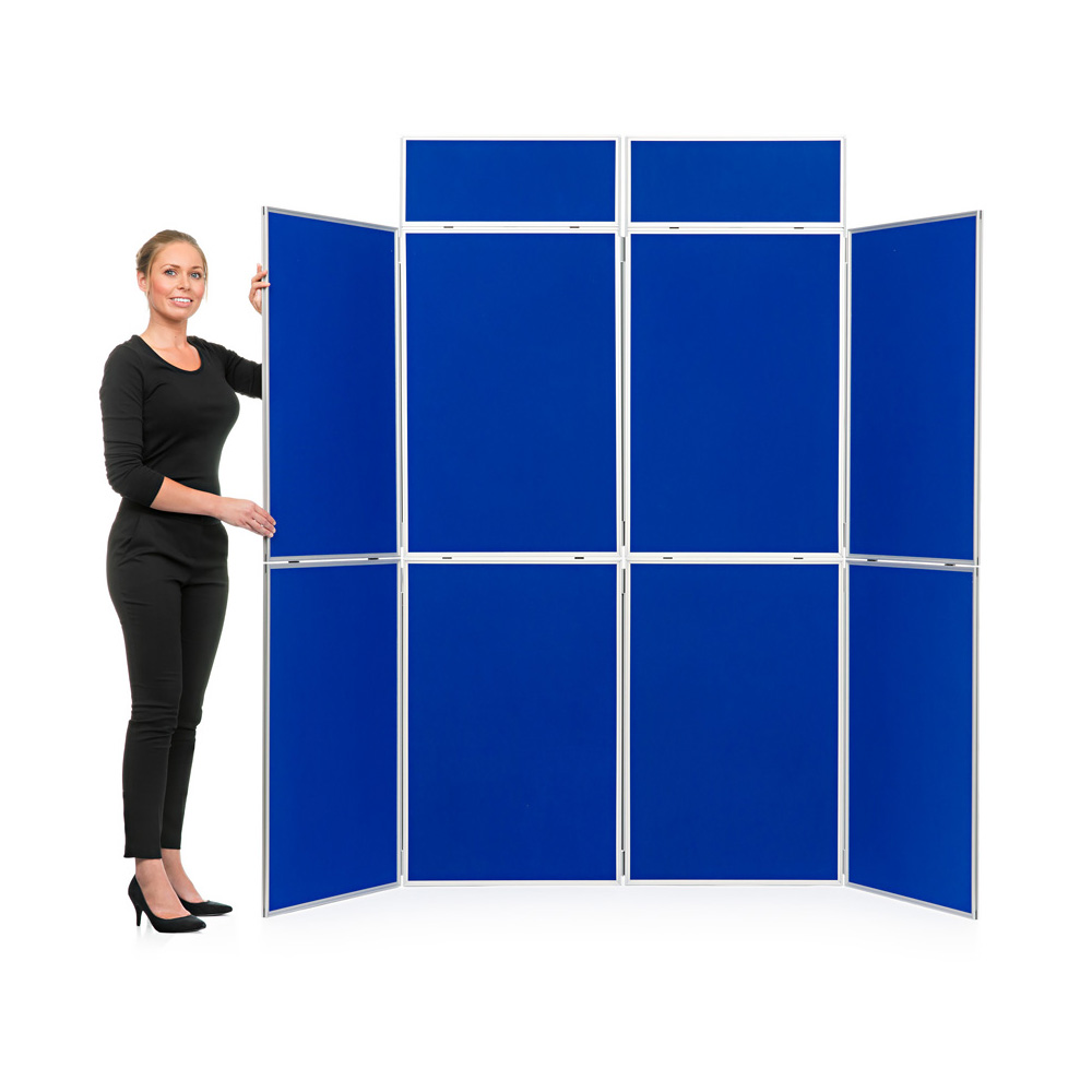 8 Panel Folding Display Boards in Blue Fabric with Header Panels