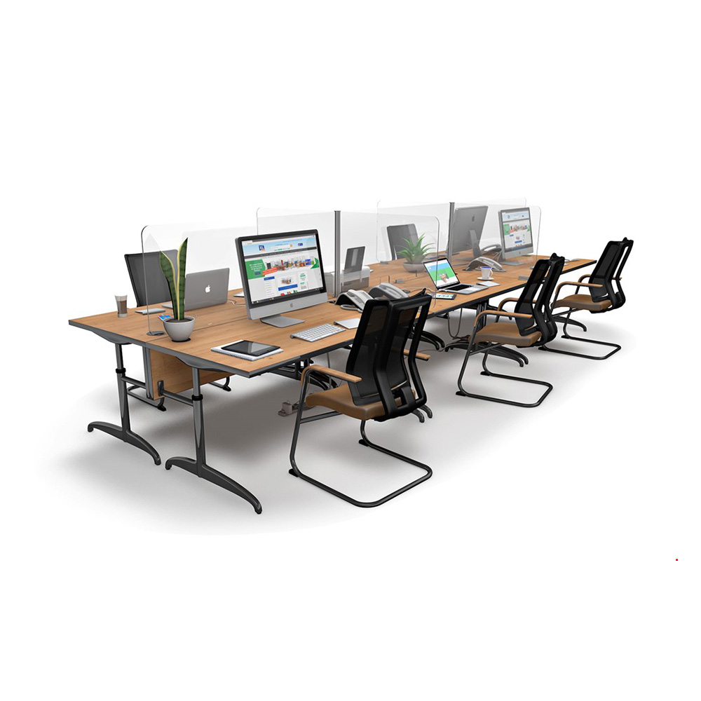 ACHOO® Crystal Clear Modular Desk Screens 6 Desk Workstation Without End Bay Screens