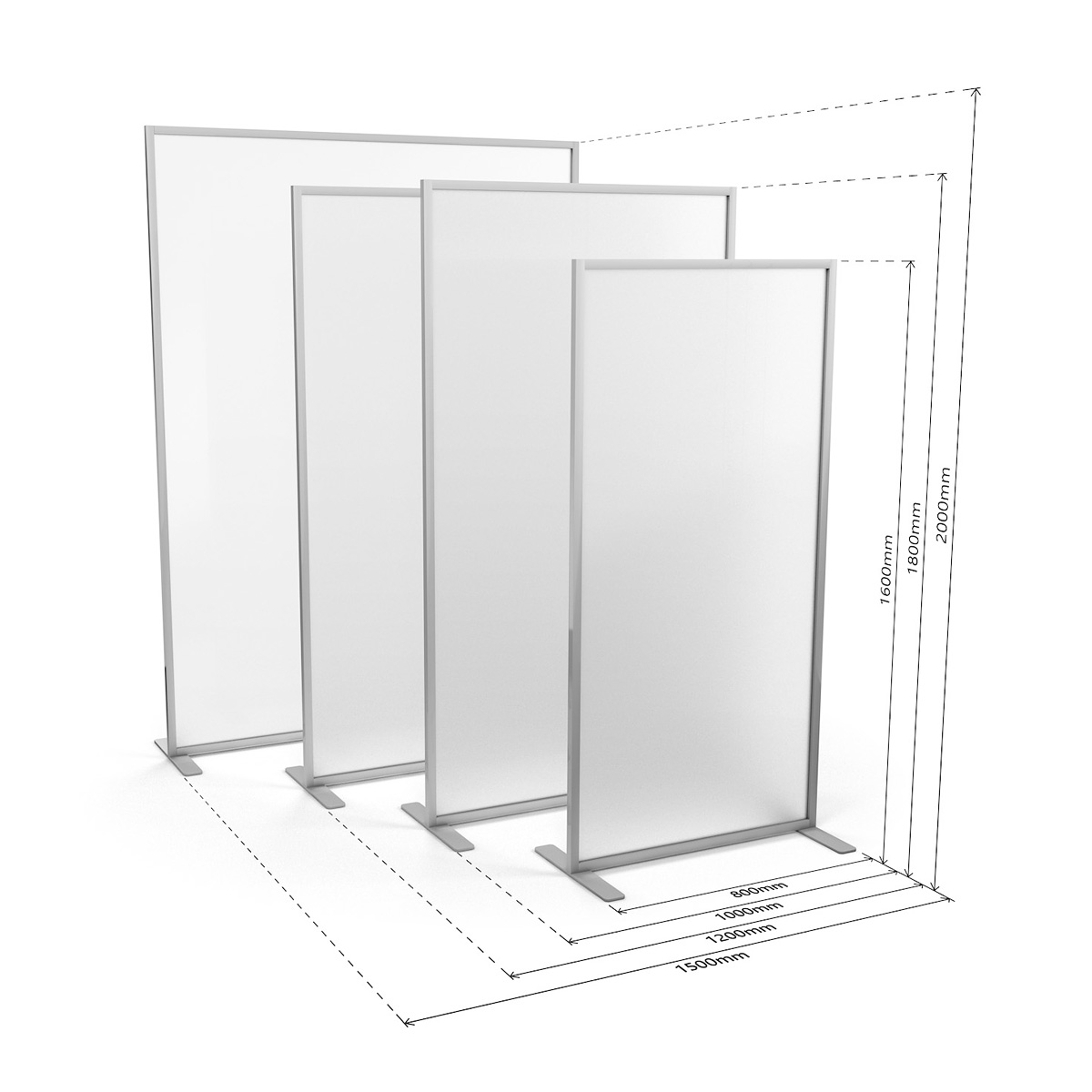 Dimensions of ACHOO® Frosted Perspex® Freestanding Screen With T-Bar Feet