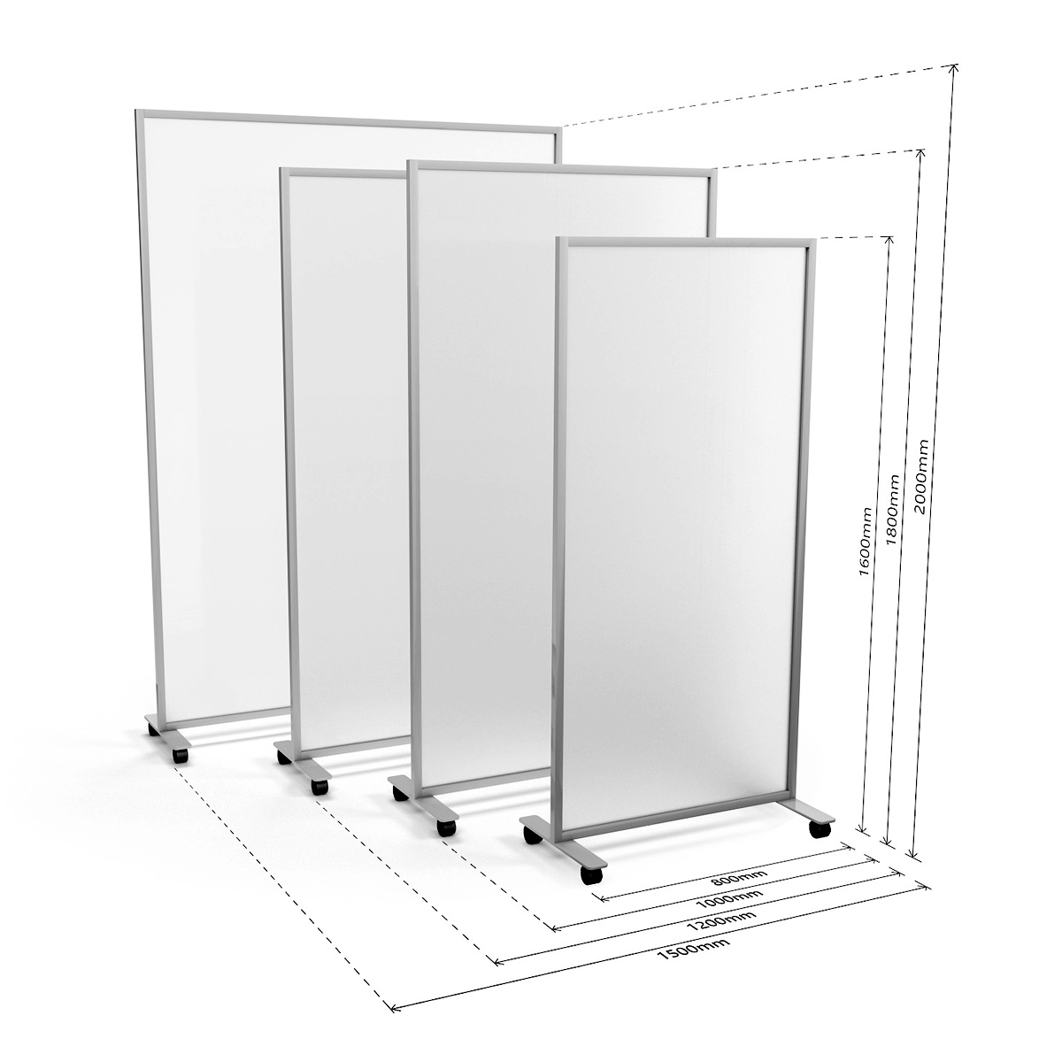 Dimensions of ACHOO® Frosted Perspex® Mobile Office Divider