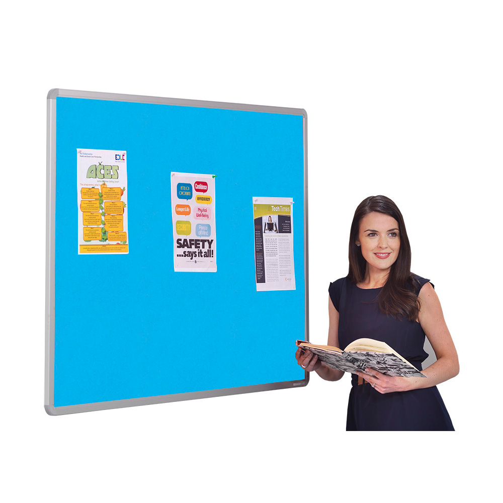 Accents Wall Mounted Aluminium Frame Noticeboard in Light Blue Fabric