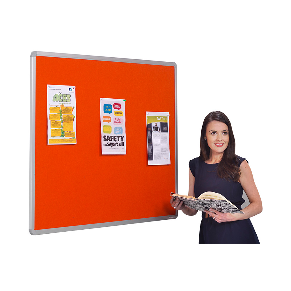 Accents Wall Mounted Noticeboard with Aluminium Frame and Orange Fabric