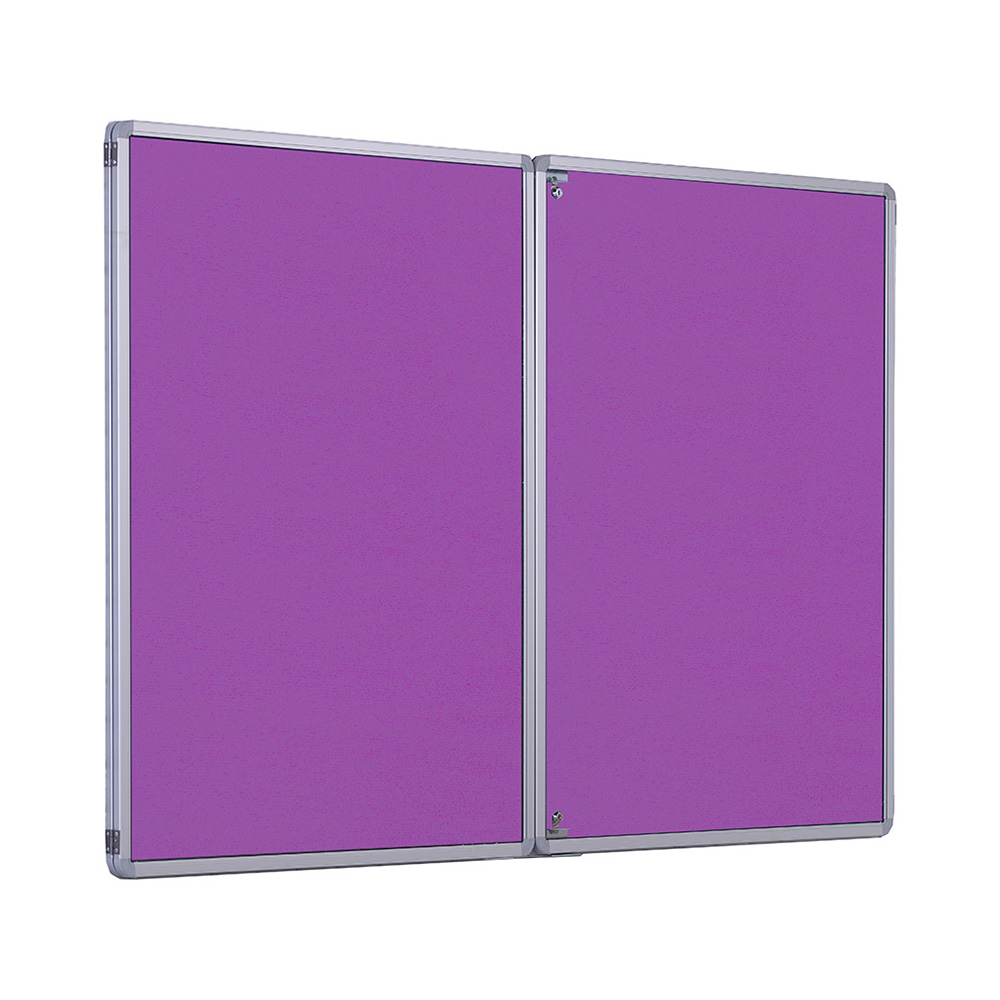 Double Door Wall Mounted Noticeboard with Lavender Fabric
