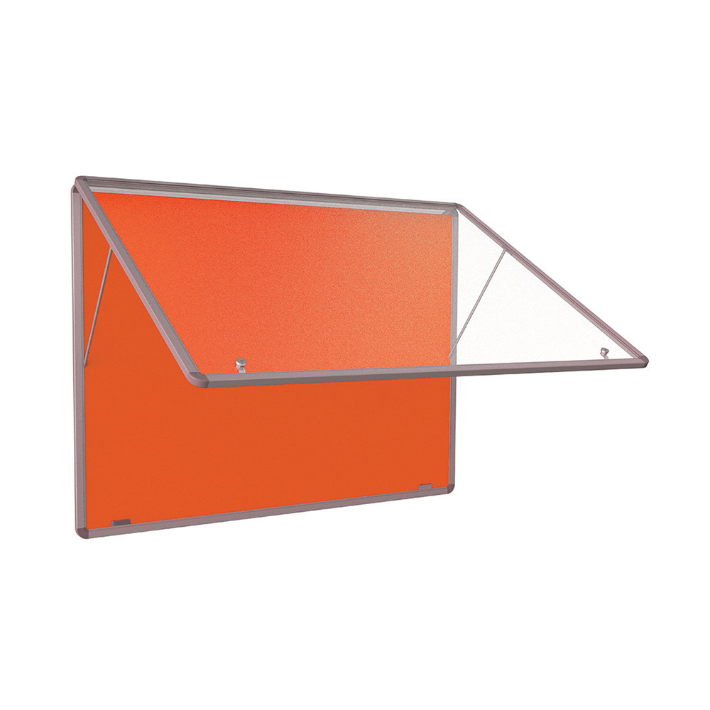 Top Hinge Opening on Single Door Orange Fabric Landscape Noticeboard