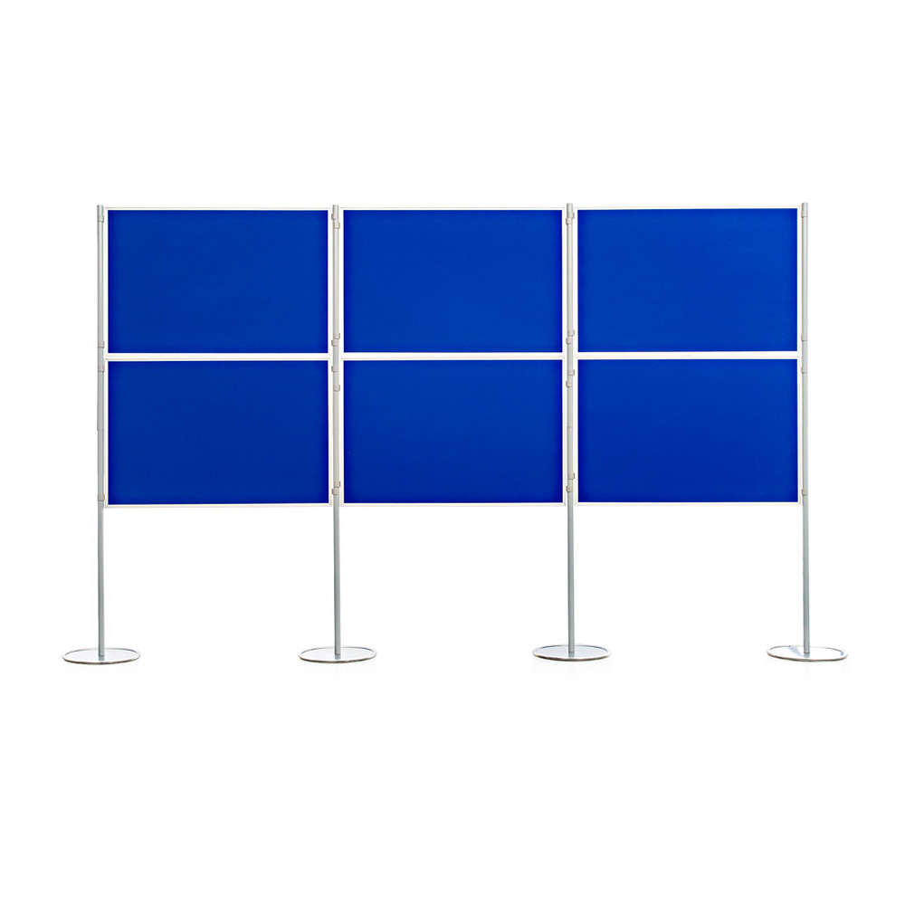 6 Panel and Pole Landscape Mounted Presentation Display Boards in Blue Fabric with Aluminium Frame and Base