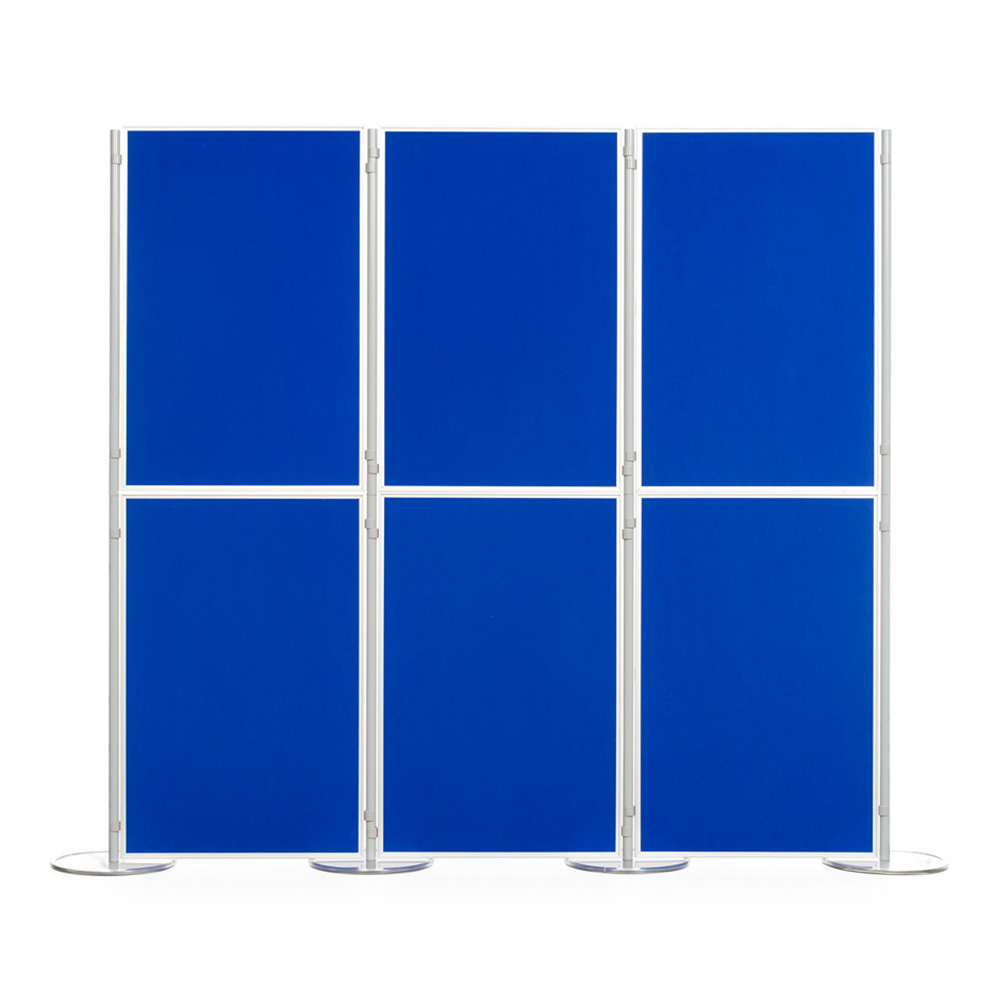 6 Panel and Pole Aluminium Display Boards Mounted Portrait with Blue Fabric