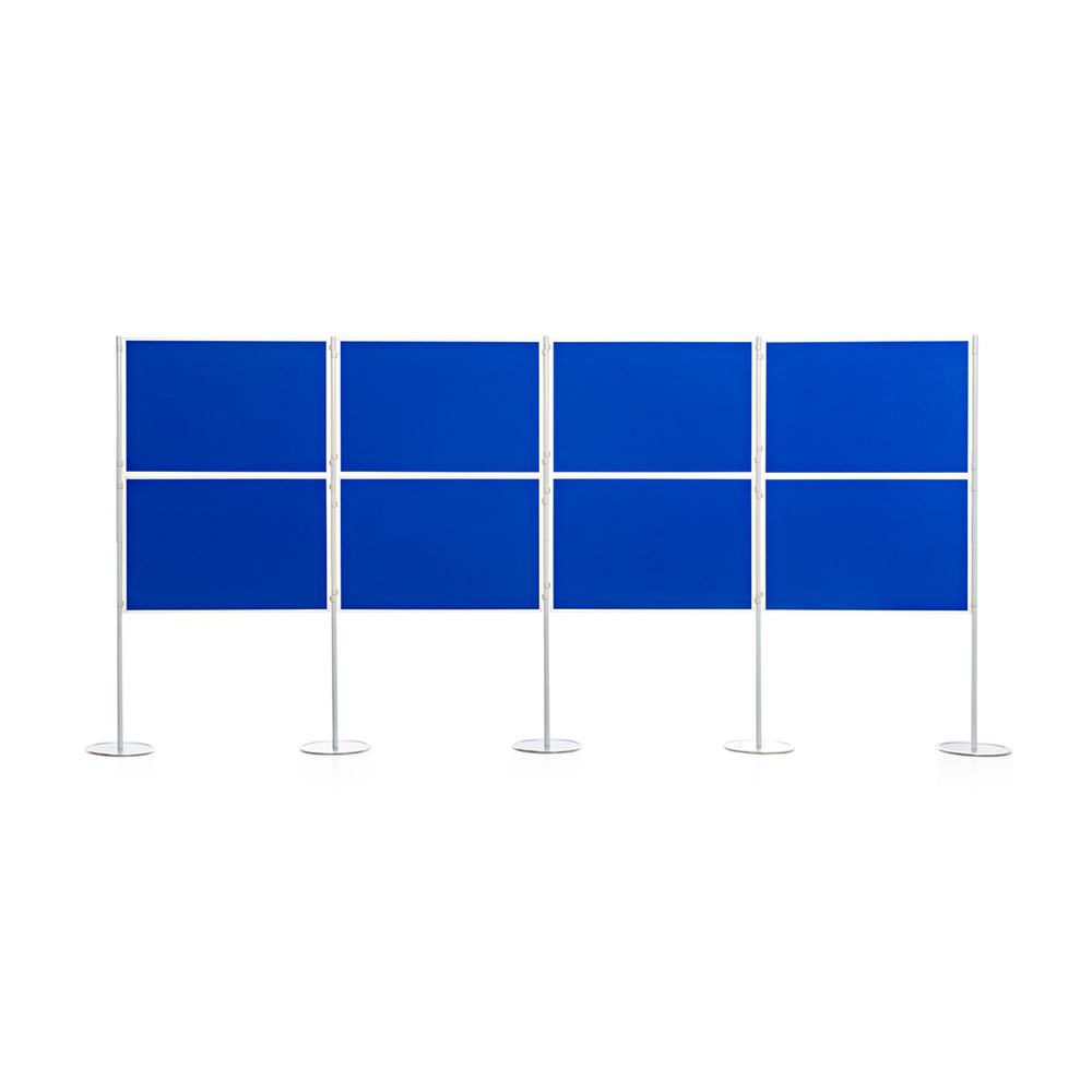 8 Panel and Pole Aluminium Display Board with Blue Fabric Assembled in Landscape Orientation