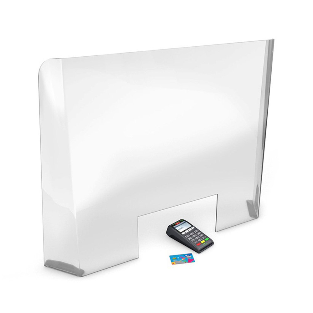 CLARITY PLUS Clear Perspex Sneeze Guard With Cut Out - 800mm (w) x 750mm (h) Reception Desk Screen