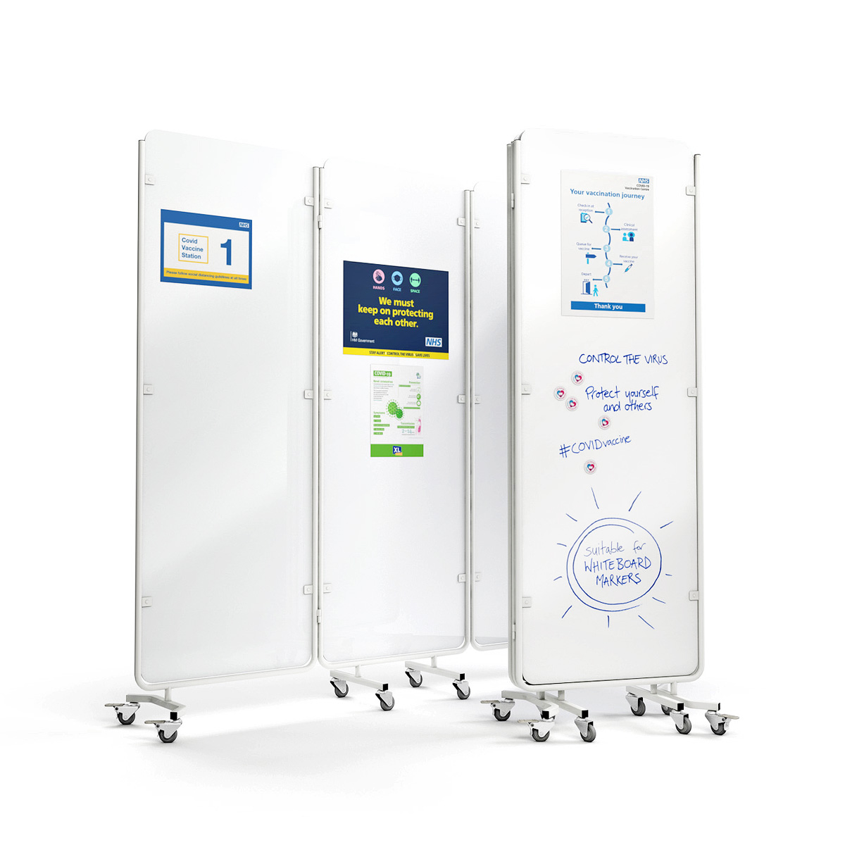 DIGNITY® PLUS Mobile Hospital Medical Screens Can Be Written And Used as a Whiteboard For Writing Patient Notes