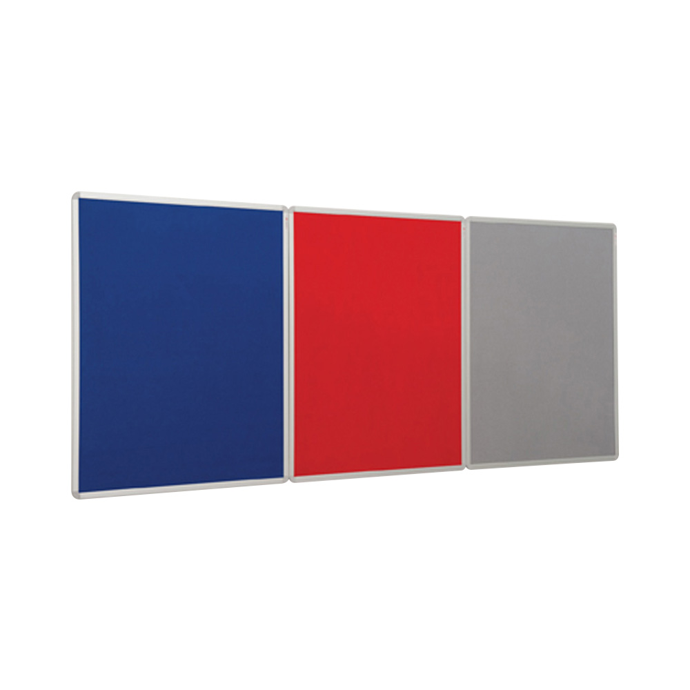 Triple Aluminium Framed Noticeboards in Blue, Red and Grey Fabric