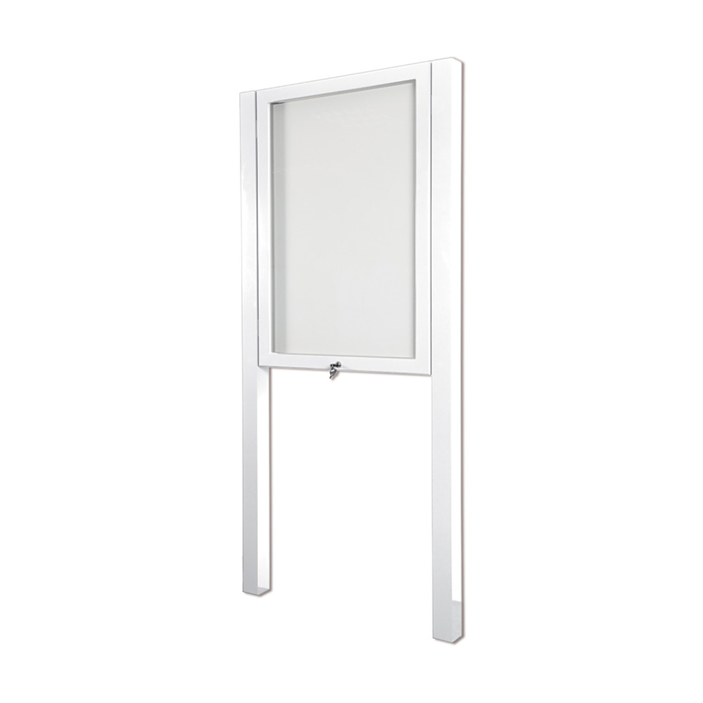 Post Mounted External Lockable Noticeboard in  Pure White