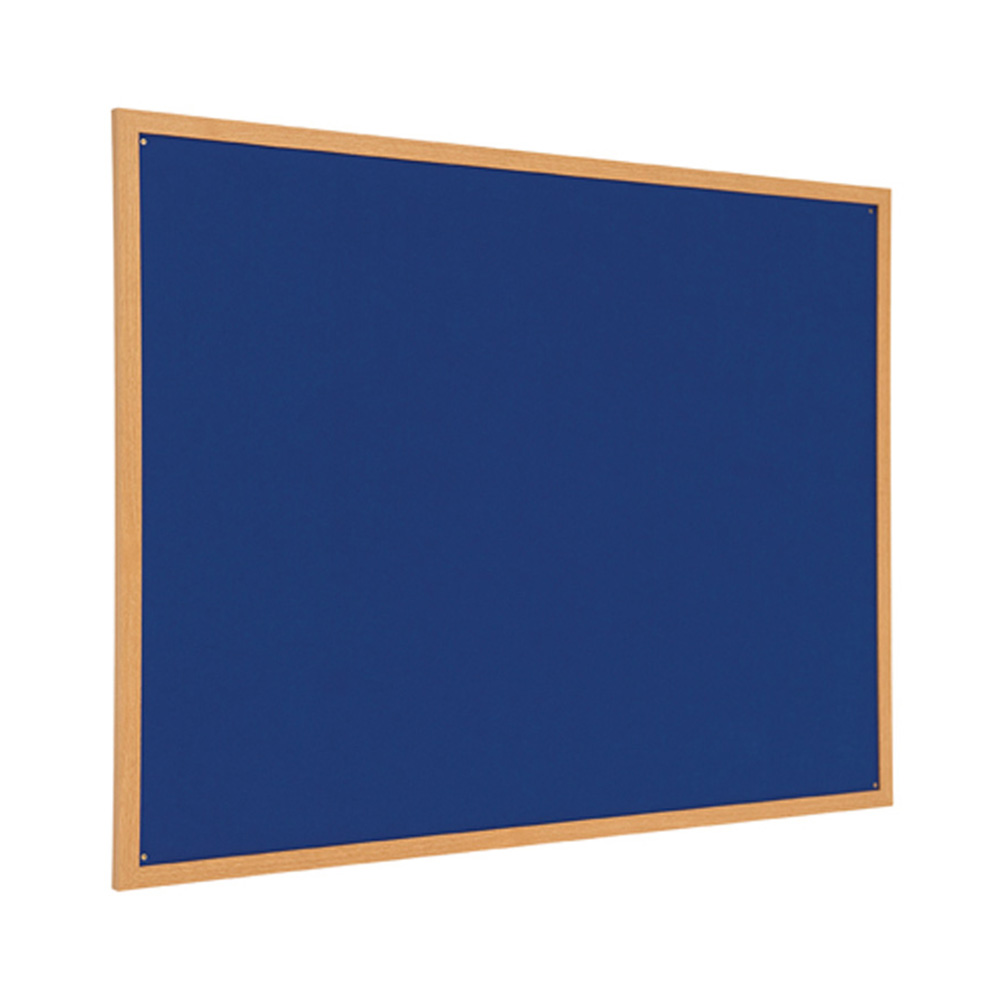 Wall Mounted Eco Noticeboard with Wooden Frame and Blue Fabric
