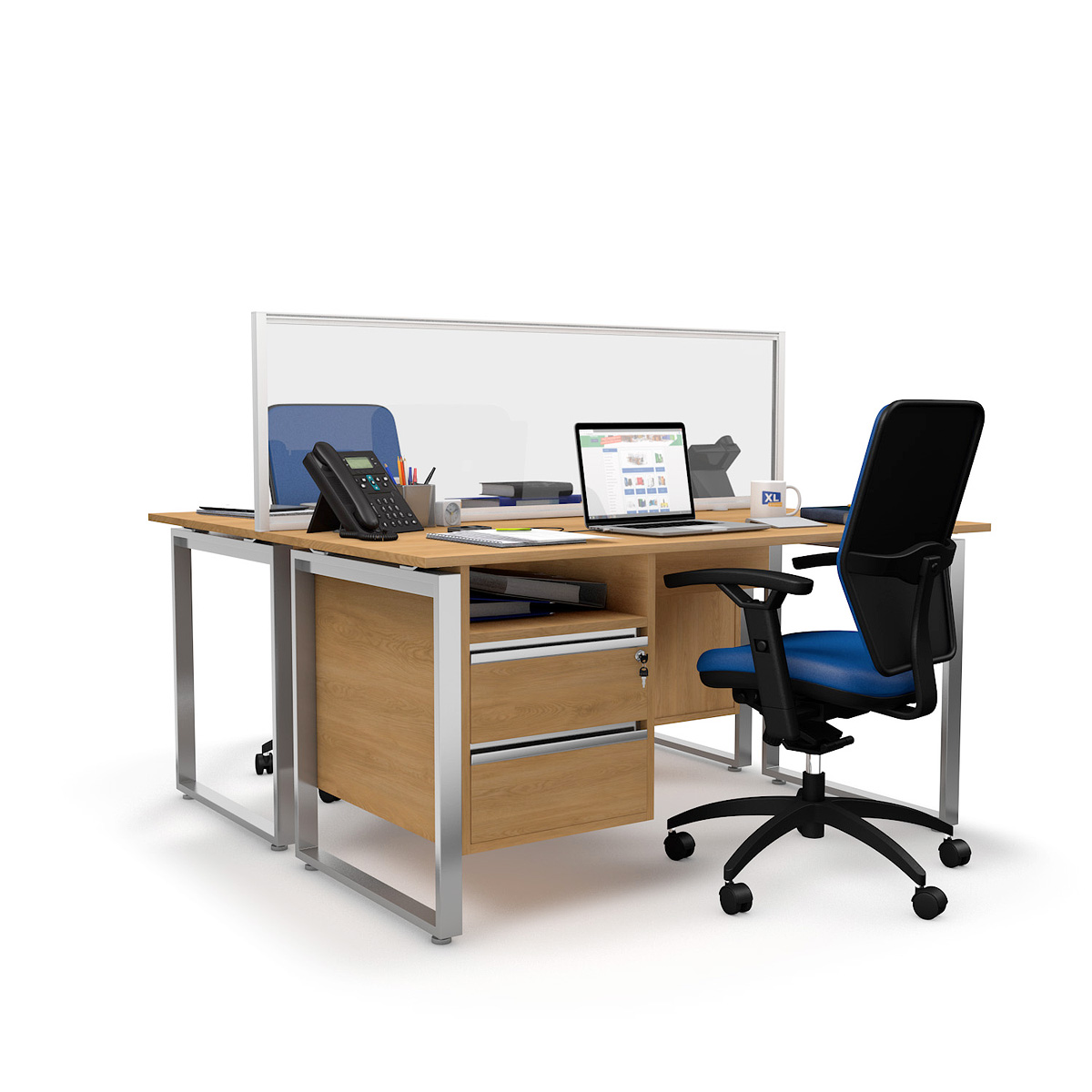 FRONTIER® Glazed Office Screen Desk Dividers With White Aluminium Frame