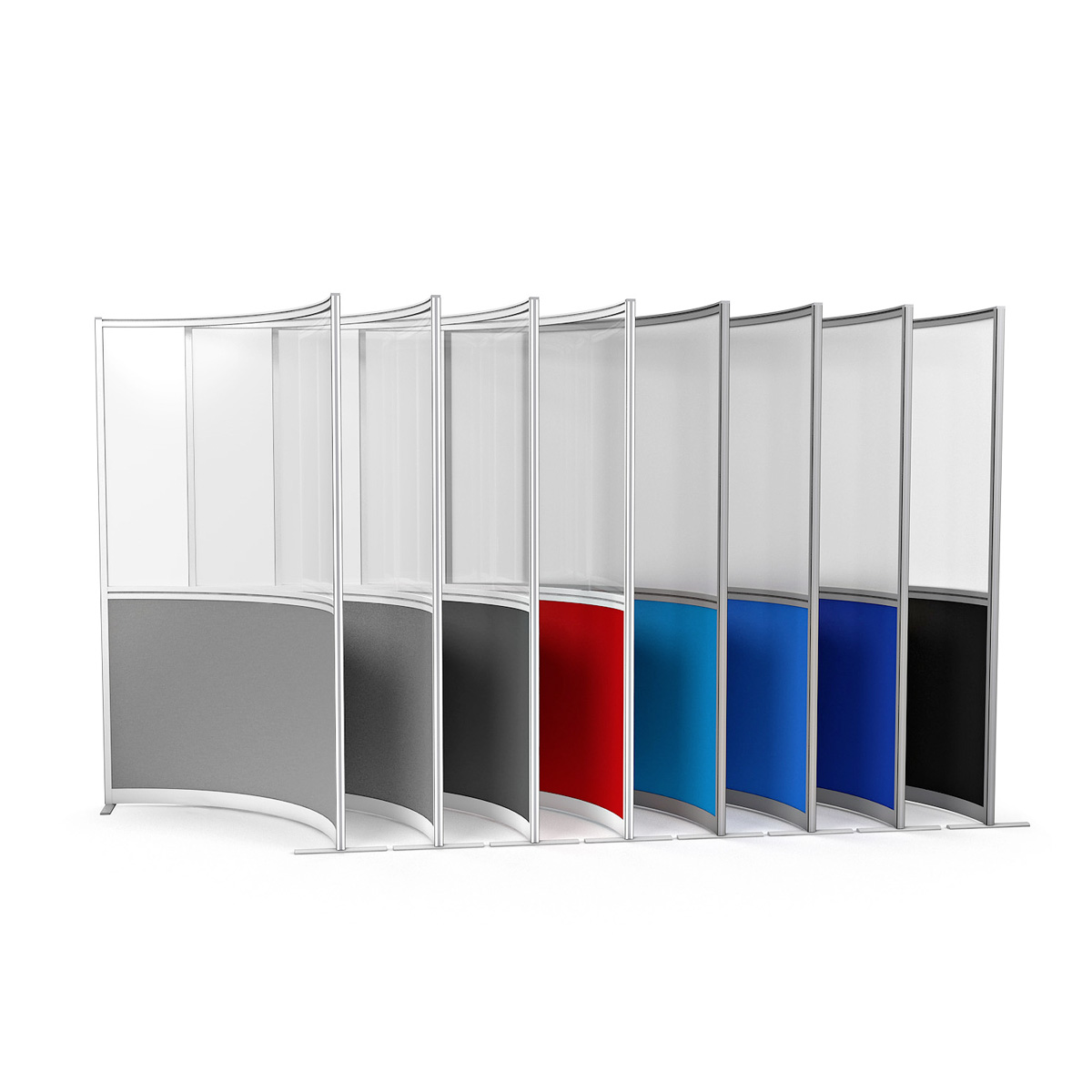 FRONTIER® Curved Free Standing Part-Glazed Office Partitions - White or Silver Aluminium Frame