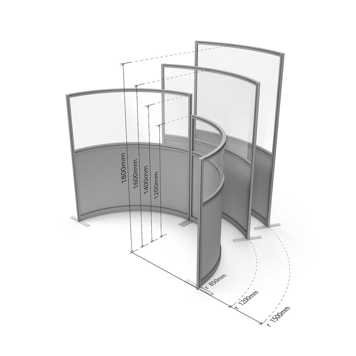 FRONTIER® Curved Office Screens With 3 Radius Options - 850mm, 1200mm and 1500mm