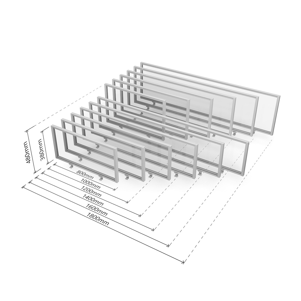 Dimensions of FRONTIER® Glazed Office Screen Desk Divider Range