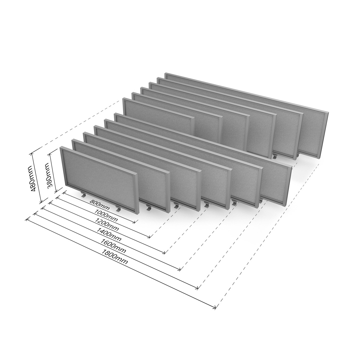 FRONTIER® Office Screen Desk Dividers Dimensions of Range