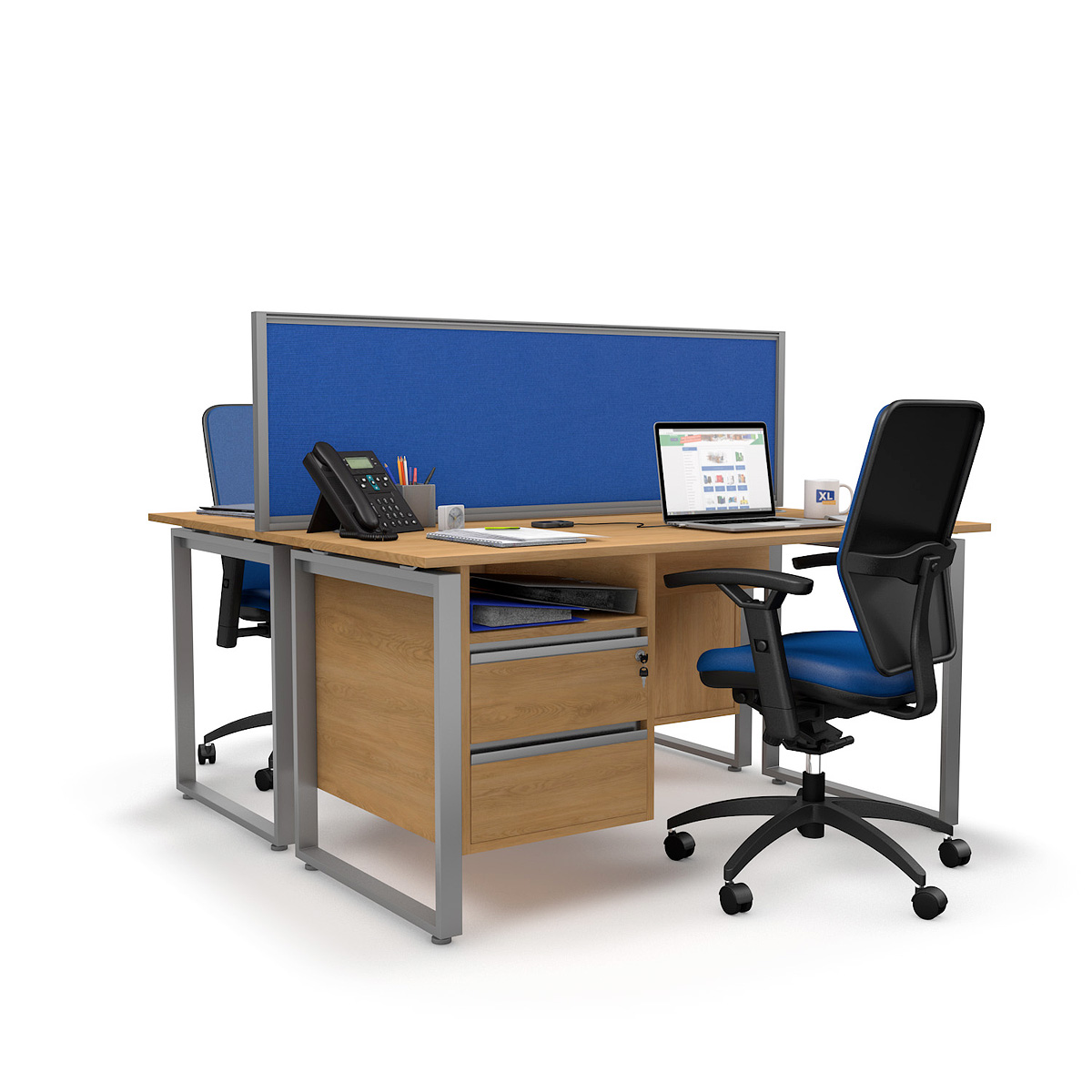 FRONTIER® Office Screen Desk Dividers With Blue Fabric and Silver Frame