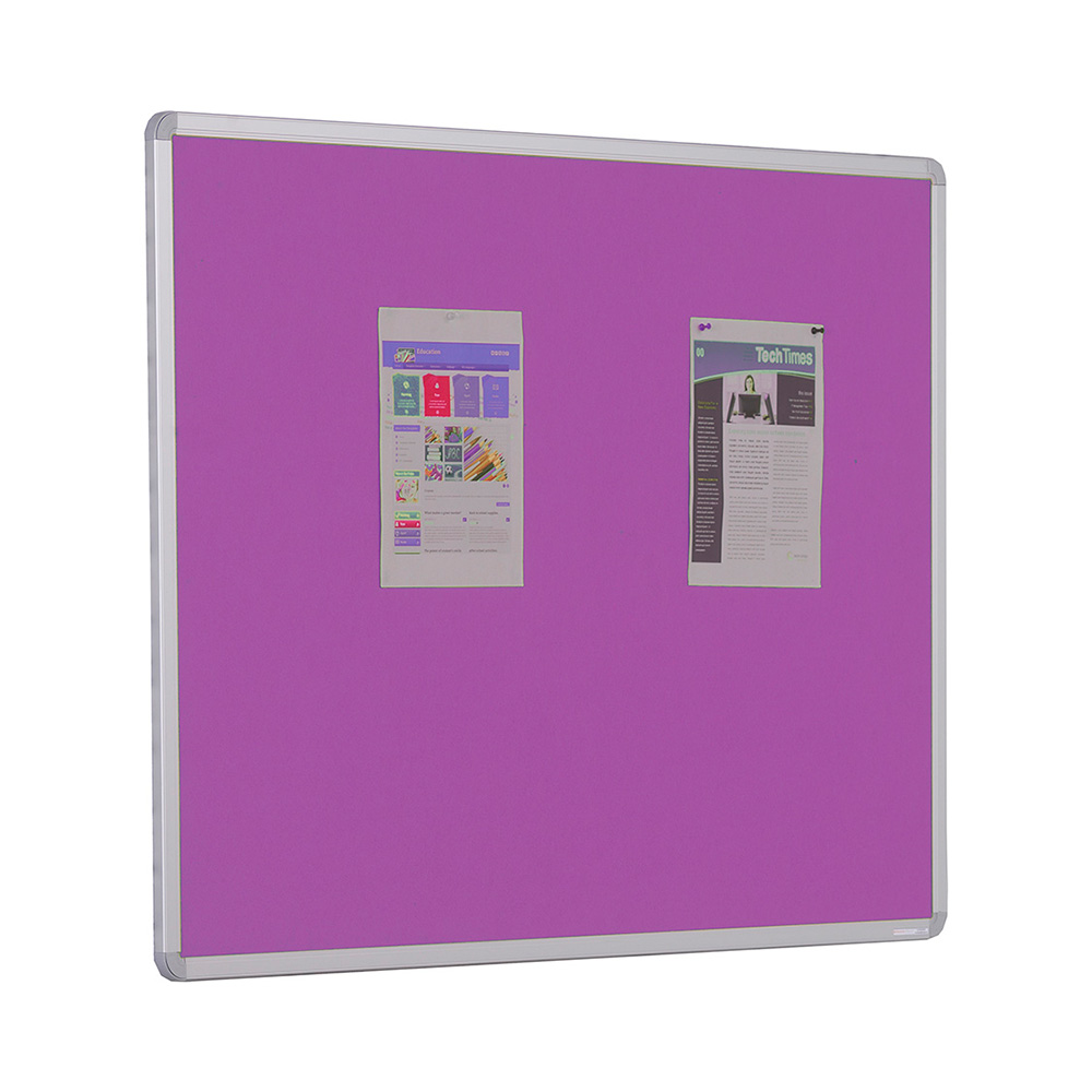 Lavender Coloured Wall Mountable Noticeboard with Aluminium Frame Flameshield Class 0 Fire rated