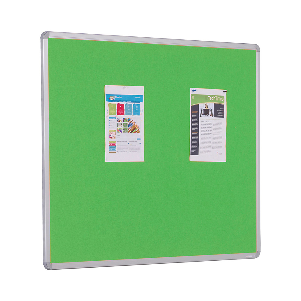 Coloured Indoor Noticeboard with Aluminium Frame and Light Green Fabric Flameshield