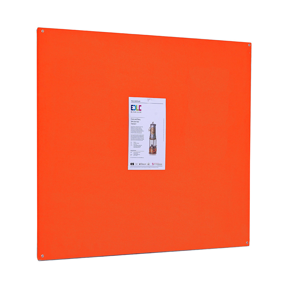 Frameless Indoor Noticeboard in Orange Wall Mounted Flame Resistant Accents