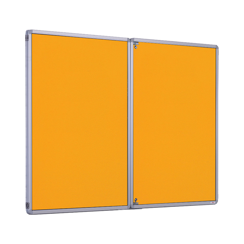 Wall Mounted Double Door Lockable Noticeboard in Gold Fabric Finish