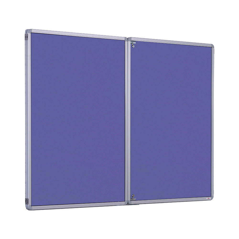 Wall Mounted Lockable Fire Resistant Double Door Noticeboard finished in Lilac Fabric