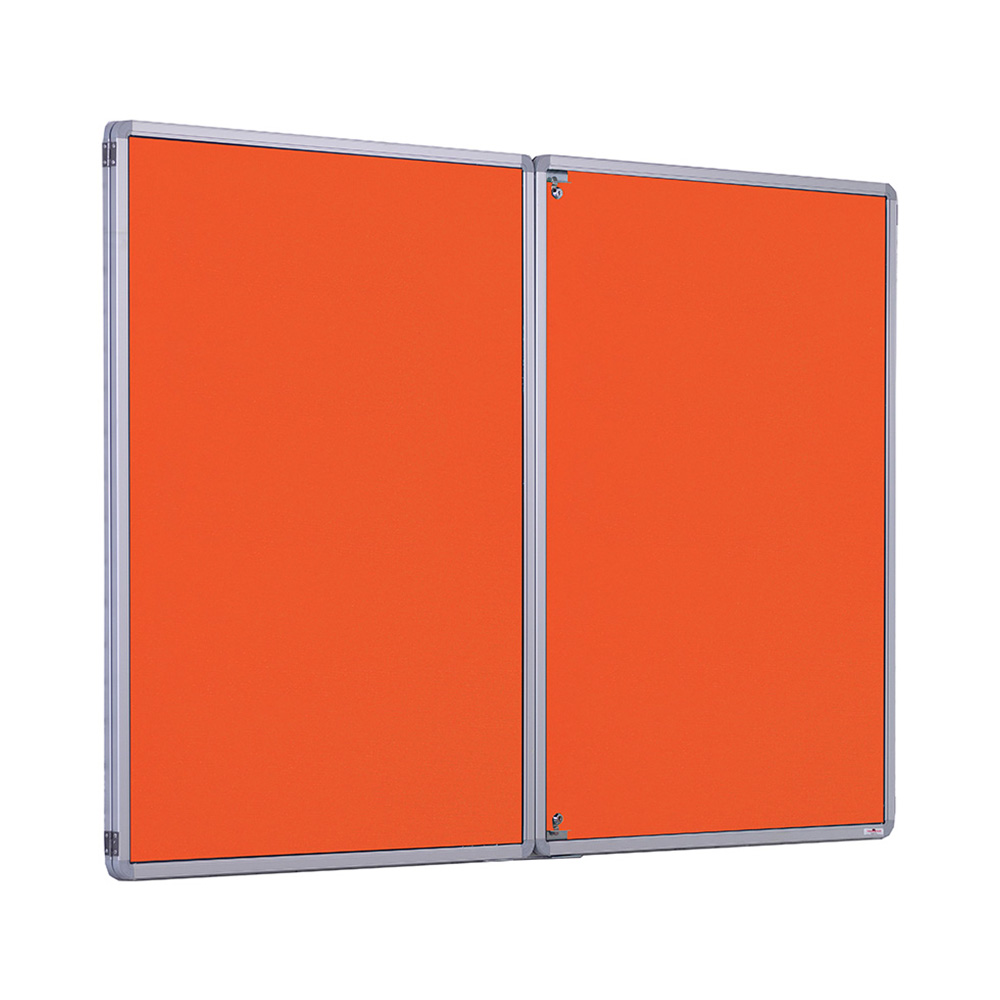 Flameshield Fire Resistant Double Door Noticeboard Lockable in Orange