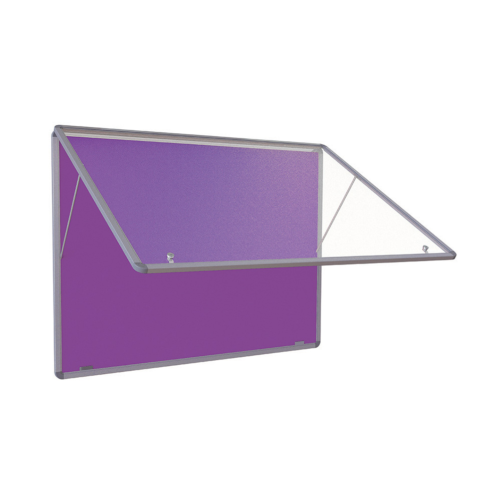 Lockable Fire Retardant Noticeboards Opening from Top Hinge with Lavender Fabric