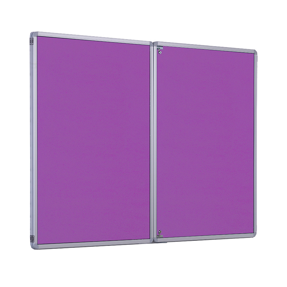 Flameshield Lockable Fire Retardant Double Door Noticeboard with Lavender Fabric