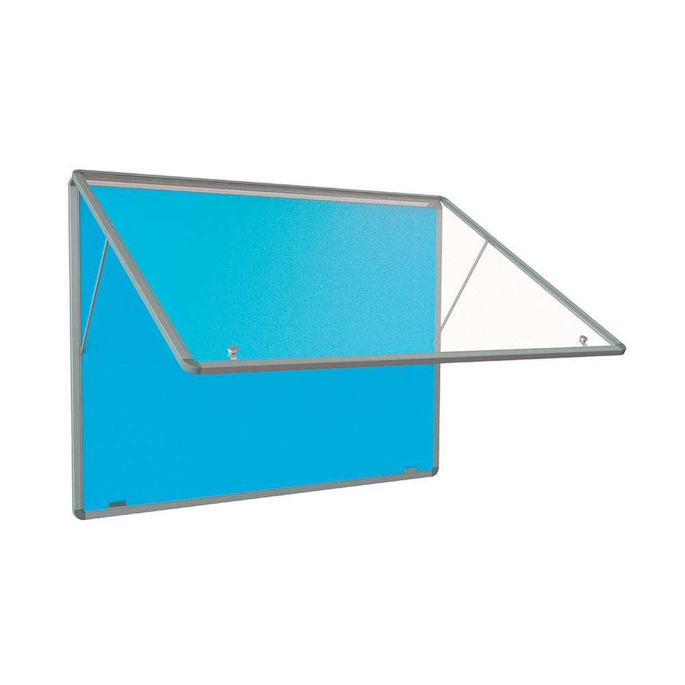 Light Blue Landscape Wall mounted Lockable Noticeboard Opening from Top Hinge