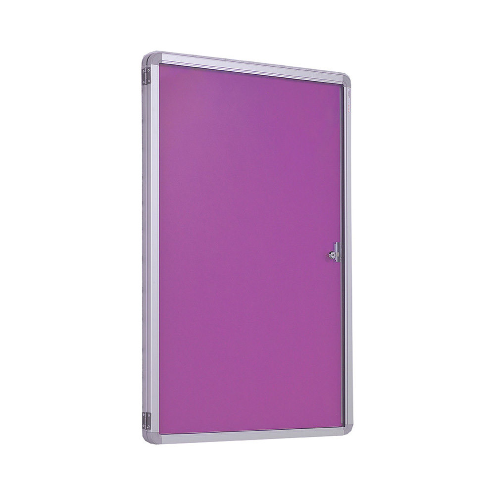 Single Door Flameshield Lockable Noticeboard Portrait Wall Mounted with Lavender Fabric