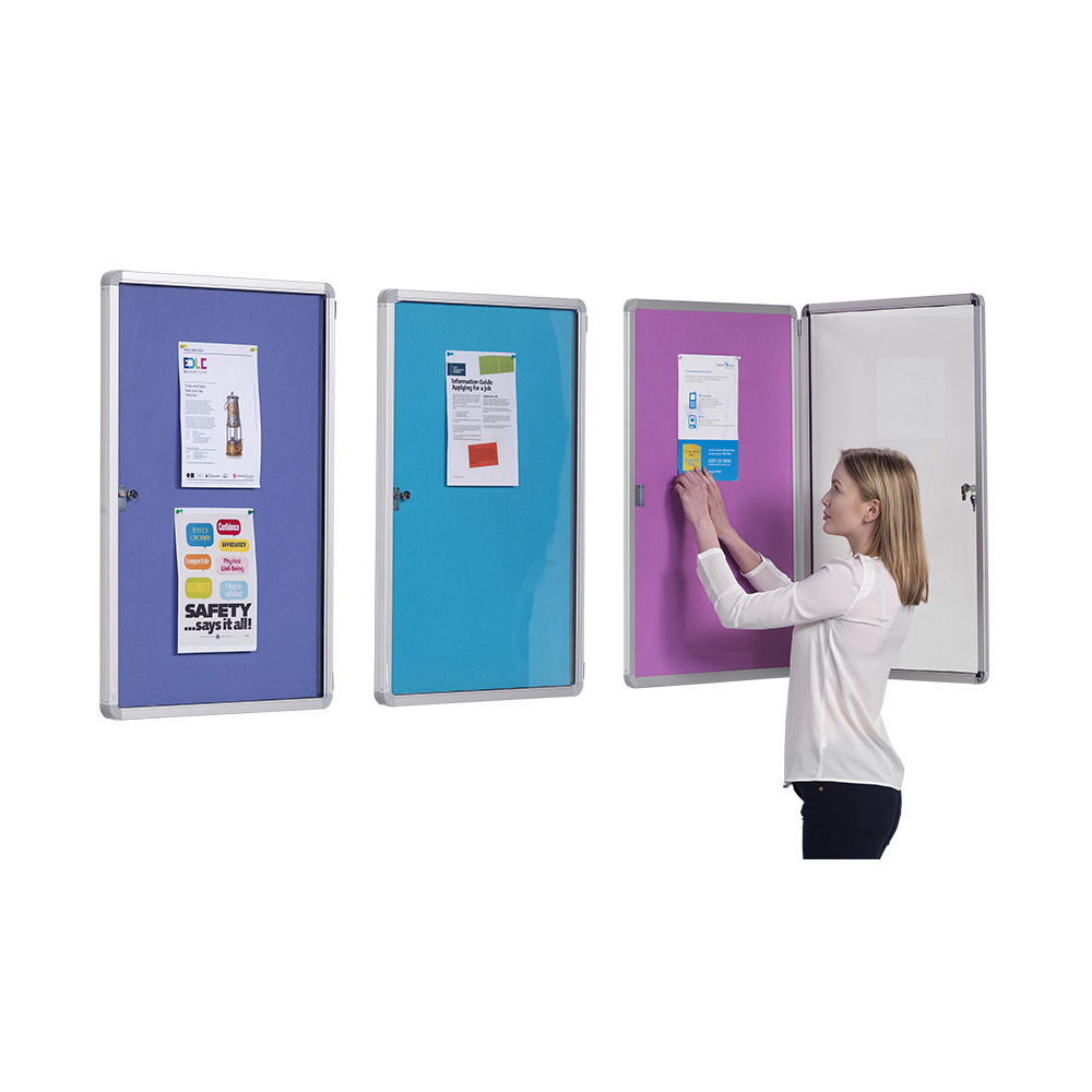 Flameshield Lockable Fire Retardant Noticeboards in Lilac, Light Blue and Lavender
