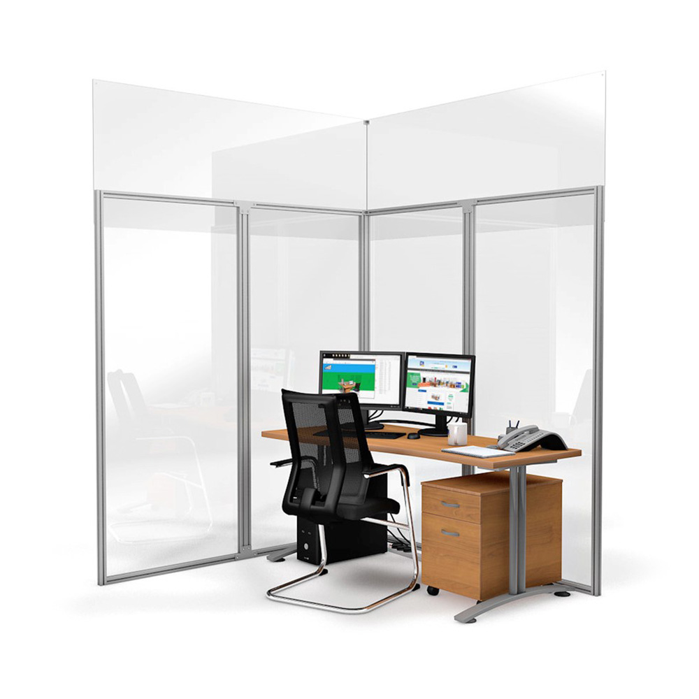 Floor to Ceiling Perspex Cubicle Screens with Office Desk