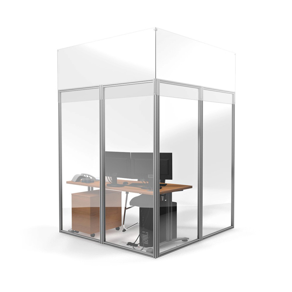 Floor to Ceiling Perspex Office Protection Cube Shown From Reverse 