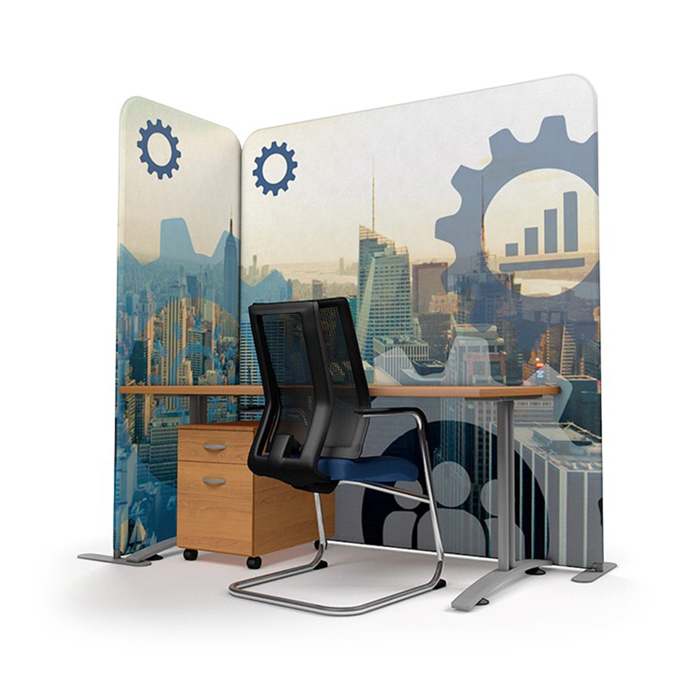 Free Standing Printed Office Partition Used as Workspace